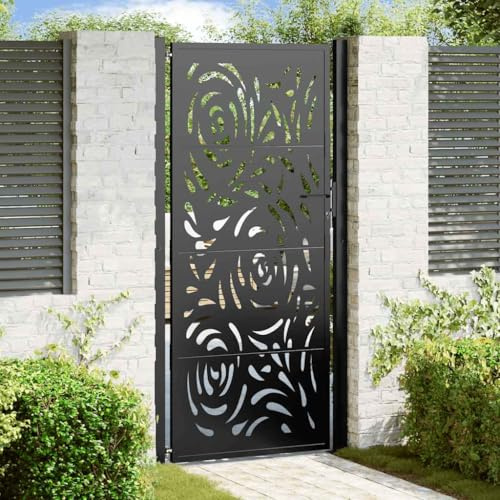 Générique Portail de Jardin Noir 105x205 cm Acier Conception de Flamme,Quincaillerie,Clôtures & barrières,Portillons,Noir,29.05 KG,4100993