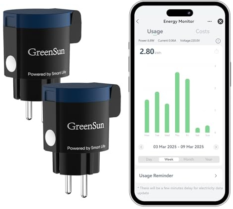 GreenSun WLAN Steckdose Outdoor 2er - Aussensteckdose IP44 Wasserdicht mit Zeitschaltuhr Strommessgerät & Energiekostenmesser Smart Life App kompatibel mit Alexa & Google 16A 2,4 GHz