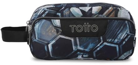 TOTTO - Estuche Escolar 3 Compartimentos, Modelo Agapec, Estuche Grande, Dimensiones 23 x 11.5 x 10.5 cm, Asa Lateral, Tiradores Ergonómicos con PVC, Tejido Resistente, Estampado Verat Soccer