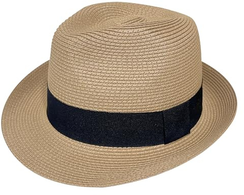 Wildarms Chapeau Fedora en paille pour femme style panama chapeau de soleil d'été avec bande noire chapeau de plage léger et respirant