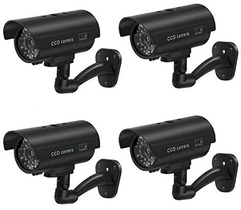 BW Lot de 4 caméras de sécurité factices CCTV, Utilisation en intérieur et extérieur, LED Clignotante