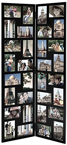 Asense Decorativo 32 aperture 4 x 15 pollici in legno nero incernierato pieghevole divisorio schermo-stile collage foto cornice pavimento in piedi