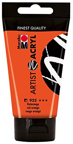 Marabu 12200002922 - Artist Acryl rotorange 75 ml, feine Acrylfarbe in Künstlerqualität, auf Wasserbasis, pastose Konsistenz, hoch pigmentiert, sehr gute Brillanz und Deckkraft