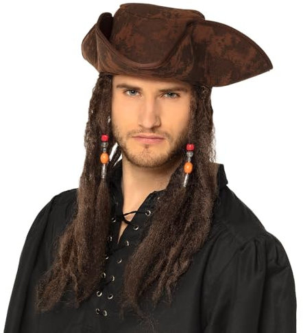 Boland 81914 - Piraten Hut Dirty Joe mit Haaren, Mütze Pirat für Karneval und Mottoparty, Kostüm Zubehör, Kopfbedeckung für Faschingskostüme
