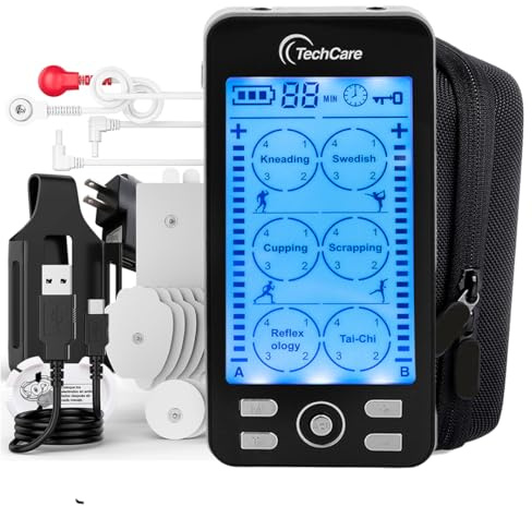 Tens Unit TechCare Plus 24 Massager Muscle Stimulator Device Machine Pulse Massager with Protective Cover Case Sciatica Plantar Fasciitis Tennis Elbow Back Shoulder Neck