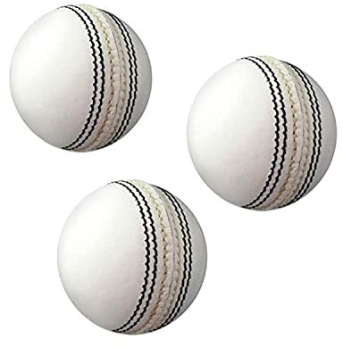 AnNafi® Weißer Cricketball aus Leder, handgenäht, hart und gewürzter weißer Cricketball, hergestellt in Indien, Sport-Lederbälle, kein Stempel für drinnen und draußen, Übung und Training,Bal(3)