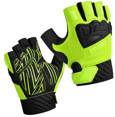 INBIKE Fahrradhandschuhe Herren Halbfinger MTB Handschuhe Mountainbike Sommer Kurz Rennrad Fahrrad Radhandschuhe Fingerlos Bekleidung Männer Damen Grün L