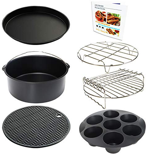 9 Inch Air Fryer Accessories XL 7 PCS with Cupcake Pan, Pizza Pan, Silicone Baking Cup for 9 Inch 5.3Qt - 6.8Qt and Larger Size Phillips Air Fryer Pressure Cooker Steamer