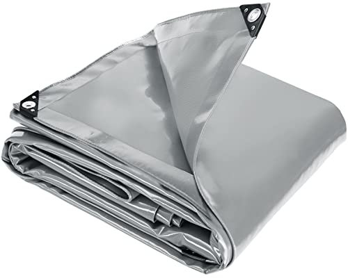 tectake® Plane mit Ösen, PVC Plane 550g/m², Abdeckplane wasserdicht, schimmelresistente Folie, Planen mit verstärkten Ecken, als Regenplane, Zeltplane, für Boot, Mofa, Auto, Transport - grau, 3 x 6 m
