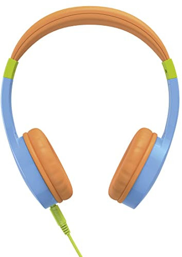 Hama | Auriculares para niños y oídos sensibles (con limitación de Sonido a 85dB, Diadema Flexible, con Entrada Jack 3,5mm, Micrófono, Compatible con Siri y Google Assistant), Color Naranja y Azul