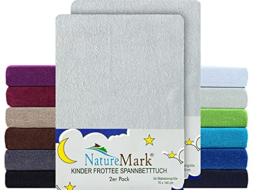 NatureMark Lot de 2 draps-housses en tissu éponge doux pour enfant - Qualité de marque certifiée Öko-Tex Standard 100 - 70 x 140 cm - Gris argenté