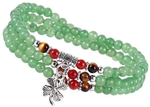 KYEYGWO Grüner Aventurin Kleeblatt Kristall Perlen Armband für Unisex, Buddhistischer Halsketten Chakra Armbänder Edelstein Wickelarmband Glücksbringer Perlenketten Segen Schmuck