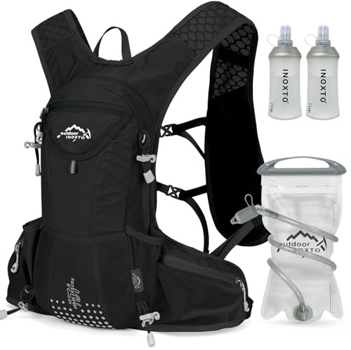 IX INOXTO Hydration Pack Backpack, Lightweight Water Backpack with 2L Hydration Bladder Daypack for Men Women,Running Hydration Vest for Trail Running Hiking Cycling Race Climbing (All Black)