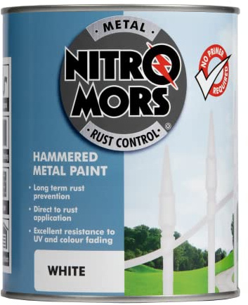 Nitromors Hammered Metal Paint White, UV Resistant Paint for Metal Doors, Gates and Furniture, Rust Protection and No Primer Needed, 750ml