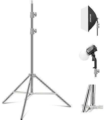 NEEWER Verbesserter 75/190cm Lichtständer Licht Stativ Edelstahl federbelastet, faltbares Fotostativ mit stärkeren Rohrverbindungen für Strobe Softbox LED Ringlicht, max. Last 13,5lb/6,5kg, ST-190SS
