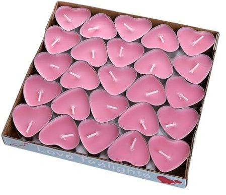 YSTrillion Candela Romantica, 50pcs Tealight a Forma di Cuore, Rosa Non Profumate per Matrimoni o Anniversari