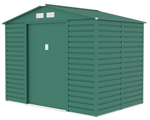 BillyOh Upton Apex Metal Garden Shed 9x6ft — Outdoor Storage Solution for Tools, Bikes, Kids' Toys & More, with Wide Lockable Double Doors, Sturdy Ramp & Air Vents, Weatherproof Green Garden Storage