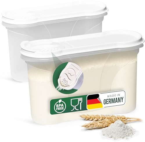 Novaliv Schüttdosen 2er SET Vorratsdose zum Streuen 1,3 Liter - Maße (LxBxH): 22 x 13 x 8,5 cm - Dose mit Deckel 1l für Müsli Mehl Zucker Dosen Küchen Organizer Food Box Meal-Prep-Boxen
