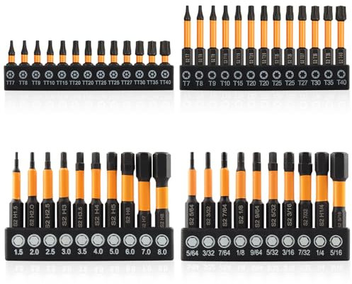 Rocaris Schraubendreher-Bit-Sets, 26-teiliges Torx-Bit-Set T7-T40 mit 20 Inbusschlüssel-Bohrer-Set, metrisch und SAE, 6,35 mm Sechskantschaft, S2-Stahl, Sechskant-Bit-Set, 2,5 cm und 5,1 cm lang
