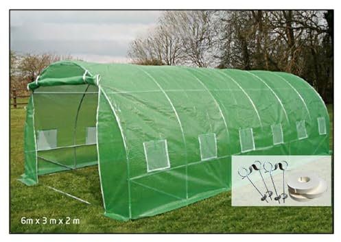 bgsl Tunnel in polietilene professionale per uso domestico, 6 x 3 m, con kit di ancoraggio e nastro hotspot