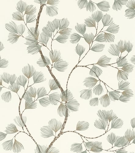 Rasch Tapeter 866902 – fibertapet med grenar med fantasiblommor i vitt, grönt och brunt från Symphony-kollektionen – 10,05 m x 0,53 m (L x B):