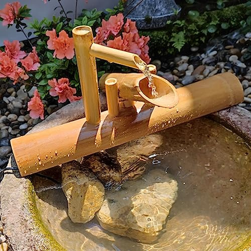 Fontana decorativa in bambù per esterni, con pompa, fatta a mano, decorazione da giardino per interni/esterni, decorazione per laghetto per cortile e prato