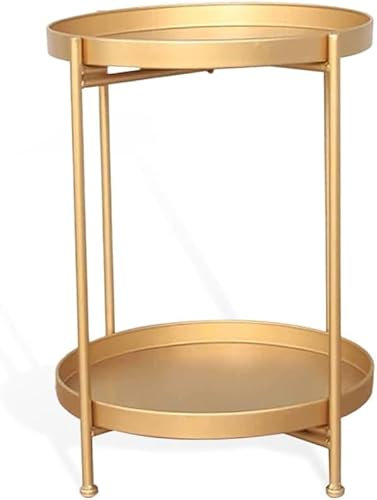 KHAPALWAK Gold Side Table - Round 2-Tier End Table, Metal Snack Table, Tea Table, Nightstand, Small Coffee Table for Living Room, Bedroom, Balcony & Patio