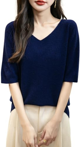 Chanyarn Femme 100% Lain Merino Manches Courtes Pull 2025 Printemps Été Hiver Doux Chaud Col en V sans Couture Tricot Pull