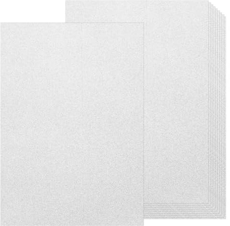 QUARKZMAN Glimmer kartong, 10 ark glittrande papper självhäftande glitter klistermärke papper för gör-det-själv-projekt konst och hantverk jul födelsedagsfest bröllopsdekoration, silver, 80 g/m²