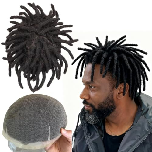 Toupet afro per trecce nere, ciocche di capelli, onde ricce, 20,3 x 25,4 cm, base in pizzo, toupet da uomo afroamericano, ciocche di capelli umani vere, parrucca da uomo, sistema di capelli (Afro