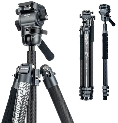 Fotopro 67 tum kolfiberstativ, resestativ med hydrauliskt sfäriskt pan-tilt flip-lås, 2-i-1 videostativ monopod professionella tunga kamerastativ, X-AIRFLY Max video grå