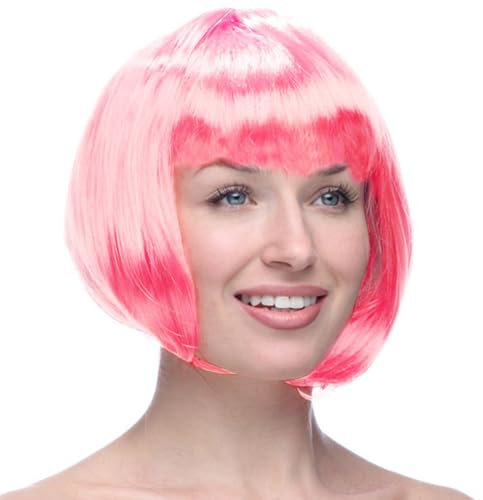 WUSJCOF Pelucas Cortas Bob, 1 piezas, Peluca de Anime Cosplay con Gafas y Redecilla Pelo, Colores Neón para Halloween, Carnaval, Mujer y Niñas
