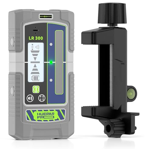 Huepar Pro Ricevitore Laser Modalità Impulso Rilevatore di Linea per Livelli Laser, Esterno 60 m, Modalità Doppia Precisione, Impermeabile IP65, Morsetto Magnetico, LCD+LED, Durata di 20 Ore