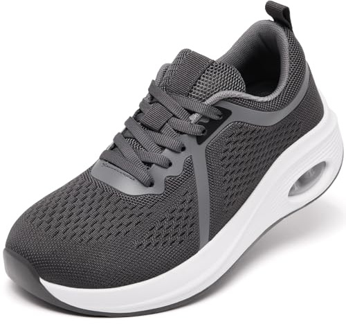 Wide Fit Trainers for Women Running Shoes Ladies Arch Support Memory Foam Plantar Fasciitis Orthopedic Shoes Air Cushion Comfort Breathable Non Slip Gym Sneakers Grey UK 5.5