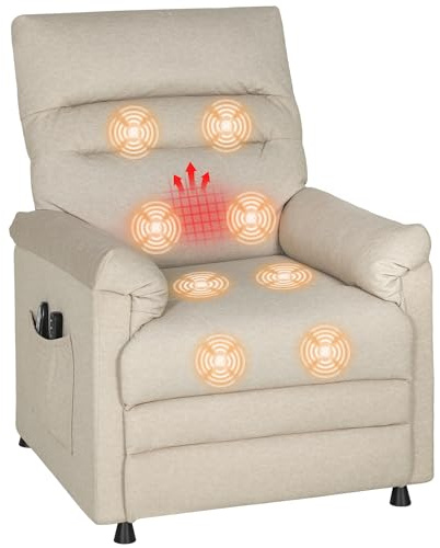 HOMCOM Poltrona Relax Elettrica Massaggiante e Riscaldante con Poggiapiedi, Silenziosa, Poltrona Reclinabile 150° in Velluto Pet Friendly con Funzione Memory, 2 Telecomandi e USB, Beige