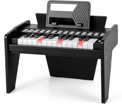 RELAX4LIFE Pianoforte per Bambini con 25 Tasti Illuminati, 15 Demo, 6 Toni e 8 Percussioni, per Principianti con Leggio Rimovibile (NERO)