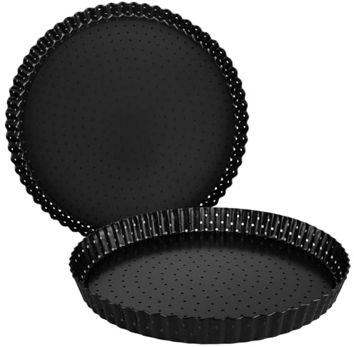 AKOLAFE 2 stycken Quichformar med 2 storlekar, tårtform med lyftbotten, Ø 26 cm och 28 cm, non-stick-belagd tårtbotten, bakform, rund, fruktkaksform, kolstål för quike, tårta, paj