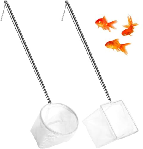 CEJAS 2 Pezzi Retino Per Acquario, Retino Estensibile Per Pesci Con Manico Regolabile, Retino Quadrato E Rotondo, Retino In Nylon E Acciaio Inox, Per Manutenzione E Pulizia Dell'Acquario