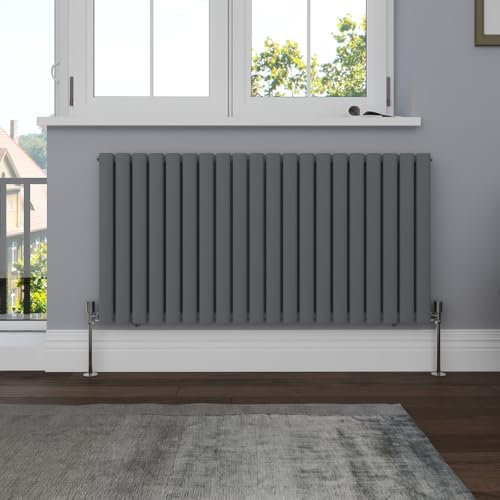 NRG Horizontal 600x1180mm Oval Column Double Panel Designer Radiator Bathroom Central Heating Anthracite