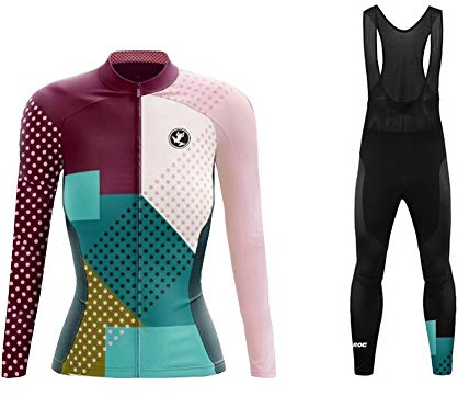 UGLY FROG Damen Blumen Radtrikot Atmungsaktive Fahrradbekleidung Set Langarm & Lange Bib Hosen mit 20D Sitzpolster MTB Radsportanzug mit 3 Taschen