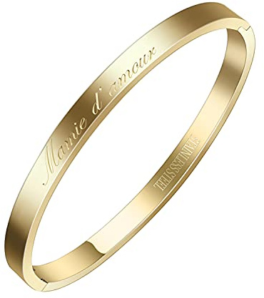 AURSTORE® Bracelet Jonc Fin en Acier Inoxydable 316L avec Message Phrases d'Inspiration Largeur 4 mm Plusieurs Messages au Choix Couleurs Doré, 19 cm, Acier inoxydable, sans_pierre