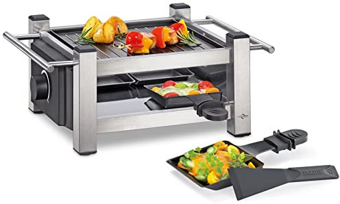 Küchenprofi Raclette TASTE4 , Raclette 4 Personen, Antihaftbeschichtete Grillplatte beidseitig verwendbar, je 4 Raclette Pfännchen & Raclette Schaber, Raclette Grill mit seitlichen Griffen