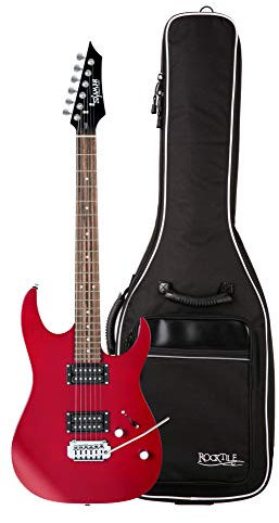 Shaman Element Series HX-100 RD Gigbag Set - Hochwertige E-Gitarre im mit 2 Humbucker Pickups & Cutaway - inkl. Gigbag - Satin Red