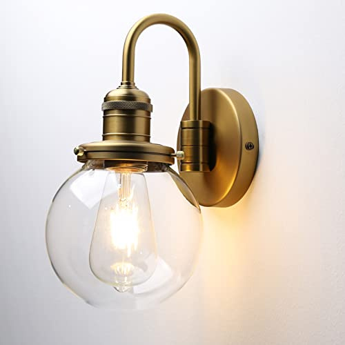 JIMUBEAM Industrial Vintage Gooseneck Wall Sconce 1-Light with 5.9” Round Clear Glass Globe Shade Indoor Wall Mounted Lamp Fixture