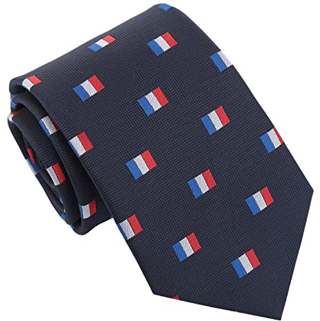 DQT Men's Embroidered Flag Print Novelty Classic Tie - Navy Blue French Flag