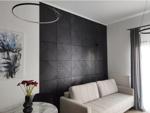Rombis 3D-Wandpaneele aus Holz 50x50 cm - Raute Holzwand Dekoren Wandverkleidung Deckenpaneele Platten Paneele Wanddeko Wandtattoos Holzpaneel - Vintage Rhombus Echtholz 6mm stärke (Schwarz Links)
