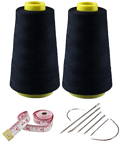 Kit di 2 bobine di filo da cucito in poliestere nero, 2743 metri ciascuna, 40s/2, fili multiuso per macchina da cucire e lavori di riparazione a mano