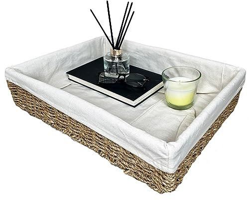 Lined Seagrass Tray 40cm Extra Large Rectangle Woven Bathroom Kitchen Strorage Hamper
