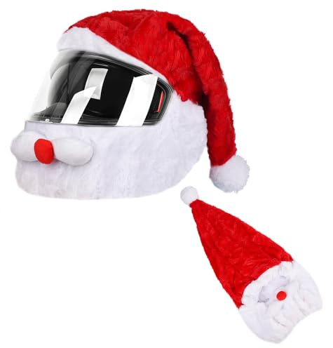 NAUZE Cappello di Natale Copricasco per Moto Casco in Pelliccia Copricaschi Babbo Natale Accessori Protettivi per Decorazione Caschi Moto