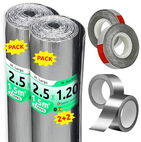 AISLANTE TERMICO MULTIUSOS PREMIUM | Reduce el Frio y el Calor |100% ALUMINIO| Rollo Aislante Termico para Ventana, Pared, Suelo, Techo, Coche[ 1.20 X 2.5 ] (3m²)+ 2 cintas adhesivas